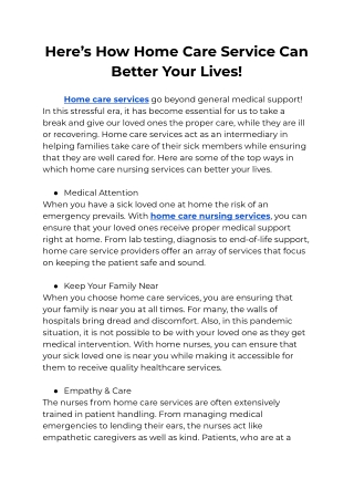 Here’s How Home Care Service Can Better Your Lives!