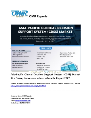 Asia-Pacific Clinical Decision Support System (CDSS) Market Report 2027