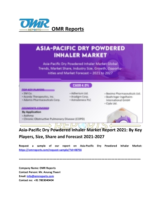 Asia-Pacific Dry Powdered Inhaler Market Size, Analysis and Report 2021-2027