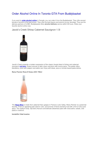 Order Alcohol Online In Toronto GTA From Buddybasket