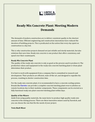 Ready Mix Concrete Plant: Meeting Modern Demands