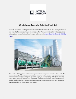 What does a Concrete Batching Plant do?