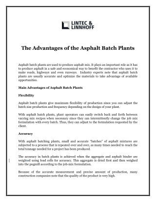 The Advantages of the Asphalt Batch Plants