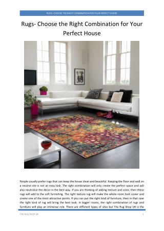 Rugs- Choose the Right Combination for Your Perfect House