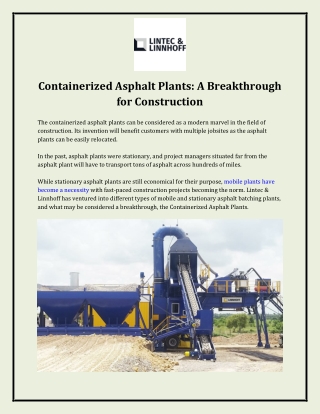 Containerized Asphalt Plants: A Breakthrough for Construction