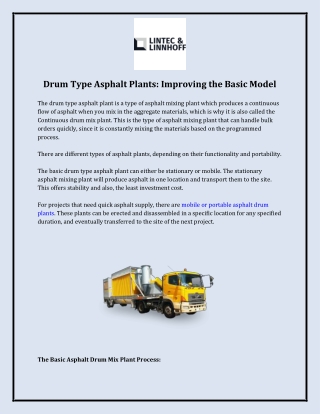 Drum Type Asphalt Plants: Improving the Basic Model