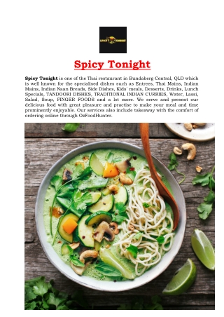 5% Off - Spicy Tonight Thai Menu Bundaberg Central, QLD