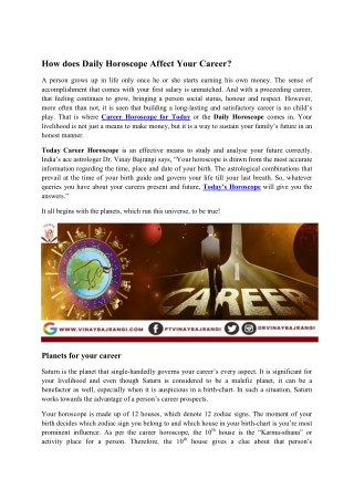 Daily Horoscope Affect Your Career
