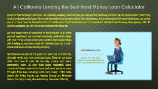 All California Lending the Best Hard Money Loan Calculator