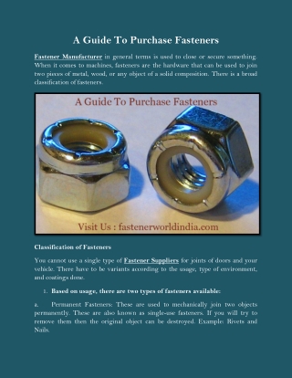 A Guide To Purchase Fasteners