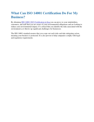 What Can ISO 14001 Certification Do For My Business?