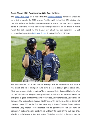 Rays Chase 12th Consecutive Win Over Indians