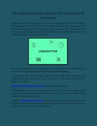 How B2B Portals Can Help In The Liquidation Of Overstock