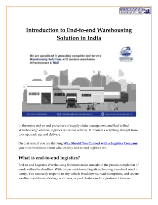 Introduction to End-to-end warehousing solution in India