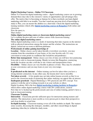 Digital Marketing Courses - Online VS Classroom