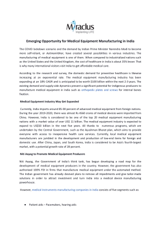 Emerging Opportunity for Medical Equipment Manufacturing in India | Miraclus