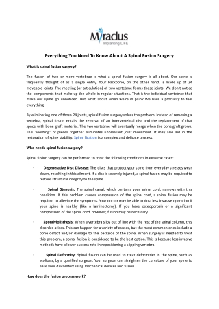 Everything You Need To Know About A Spinal Fusion Surgery | Miraclus