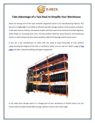 Take Advantage of a Tyre Rack to Simplify Your Warehouse