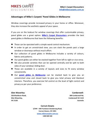 Advantages of Mike’s Carpets’ Panel Glides in Melbourne