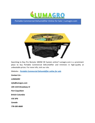 Portable Commercial Dehumidifier Online for Sale | Lumagro.com