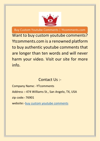 Buy Custom Youtube Comments | Ytcomments.com