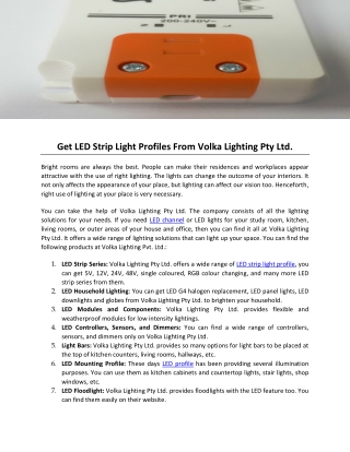 Get LED Strip Light Profiles From Volka Lighting Pty Ltd