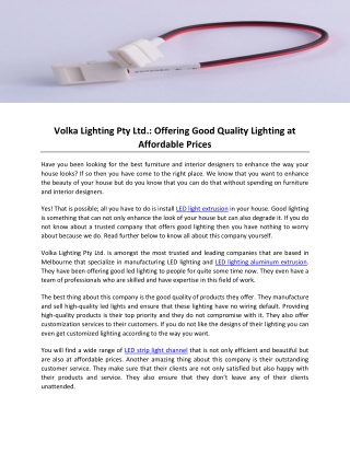 Volka Lighting Pty Ltd-Offering Good Quality Lighting at Affordable Prices