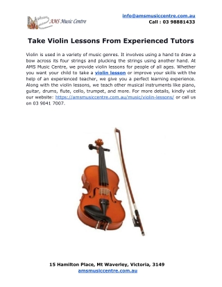 Take Violin Lessons From Experienced Tutors