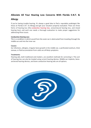 Alleviate All Your Hearing Loss Concerns With Florida E.N.T. & Allergy