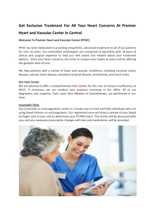 Get Exclusive Treatment For All Your Heart Concerns At Premier Heart and Vascular Center In Central