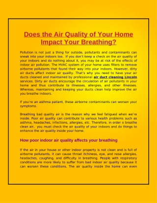 Does the Air Quality of Your Home Impact Your Breathing