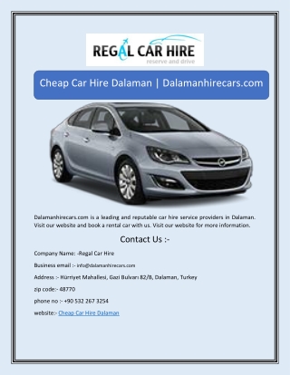 Cheap Car Hire Dalaman | Dalamanhirecars.com