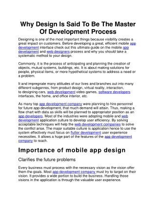 Why Design Is Said To Be The Master Of Development Process
