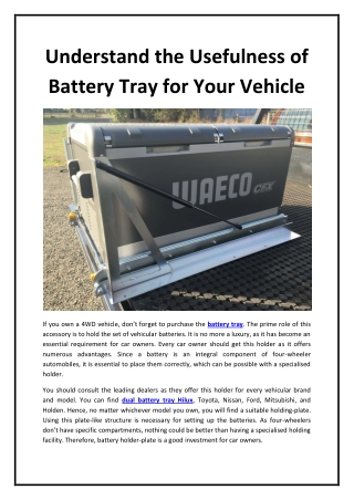 Understand the Usefulness of Battery Tray for Your Vehicle