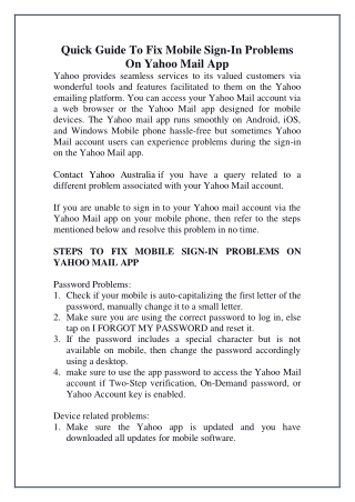 Quick Guide To Fix Mobile Sign-In Problems On Yahoo Mail App