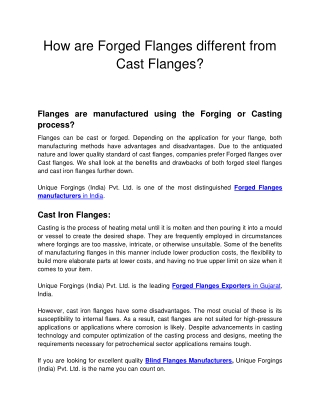 How are Forged Flanges different from Cast Flanges