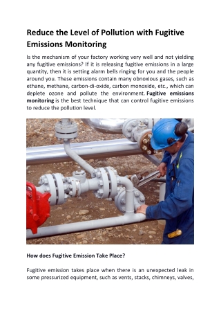 Reduce the Level of Pollution with Fugitive Emissions Monitoring