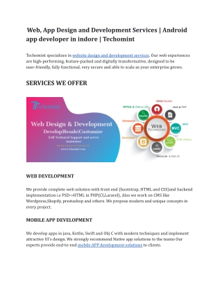 Web, App Design and Development Services | Android app developer in indore | Tec