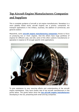 Top Aircraft Engine Manufacturers Companies and Suppliers