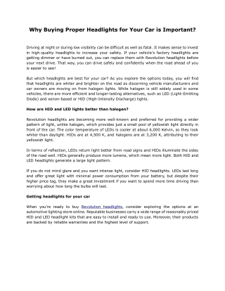 Why Buying Proper Headlights for Your Car is Important.docx