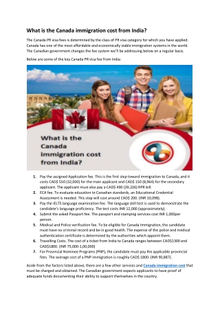 What is the Canada immigration cost from India?