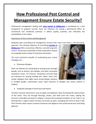 How Professional Pest Control and Management Ensure Estate Security?