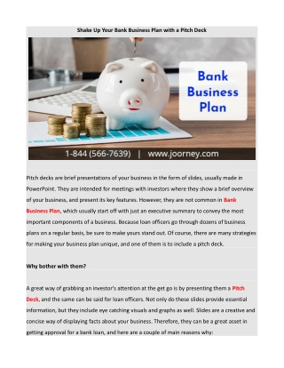 Shake Up Your Bank Business Plan with a Pitch Deck