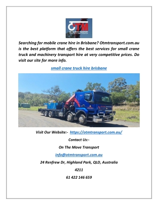 Small Crane Truck Hire Brisbane | Otmtransport.com.au