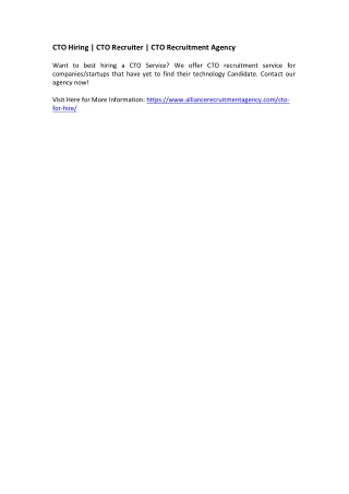CTO Hiring - CTO Recruiter - CTO Recruitment Agency