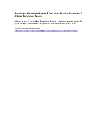 Recruitment Operations Director - Operations Director Recruitment - Alliance Recruitment Agency