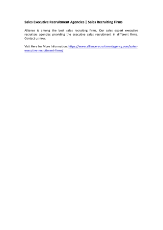 Sales Executive Recruitment Agencies - Sales Recruiting Firms