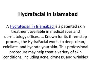Hydrafacial in Islamabad