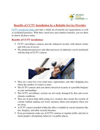 What are the Benefits of CCTV Installation by a Reliable Service Provider?