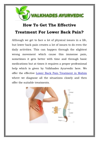 Lower Back Pain Treatment in Mahim Call-9967055599